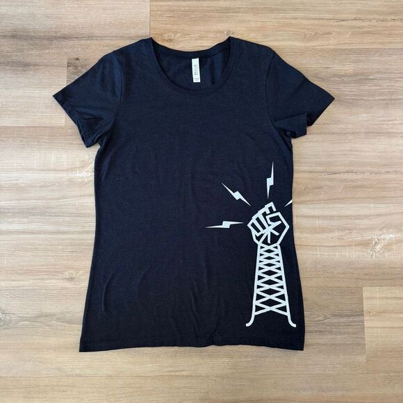 Flobots Womens Cut Black Shirt Size XL Fist In The Air Rise Up Indie Hip Hop Rap - Picture 1 of 5